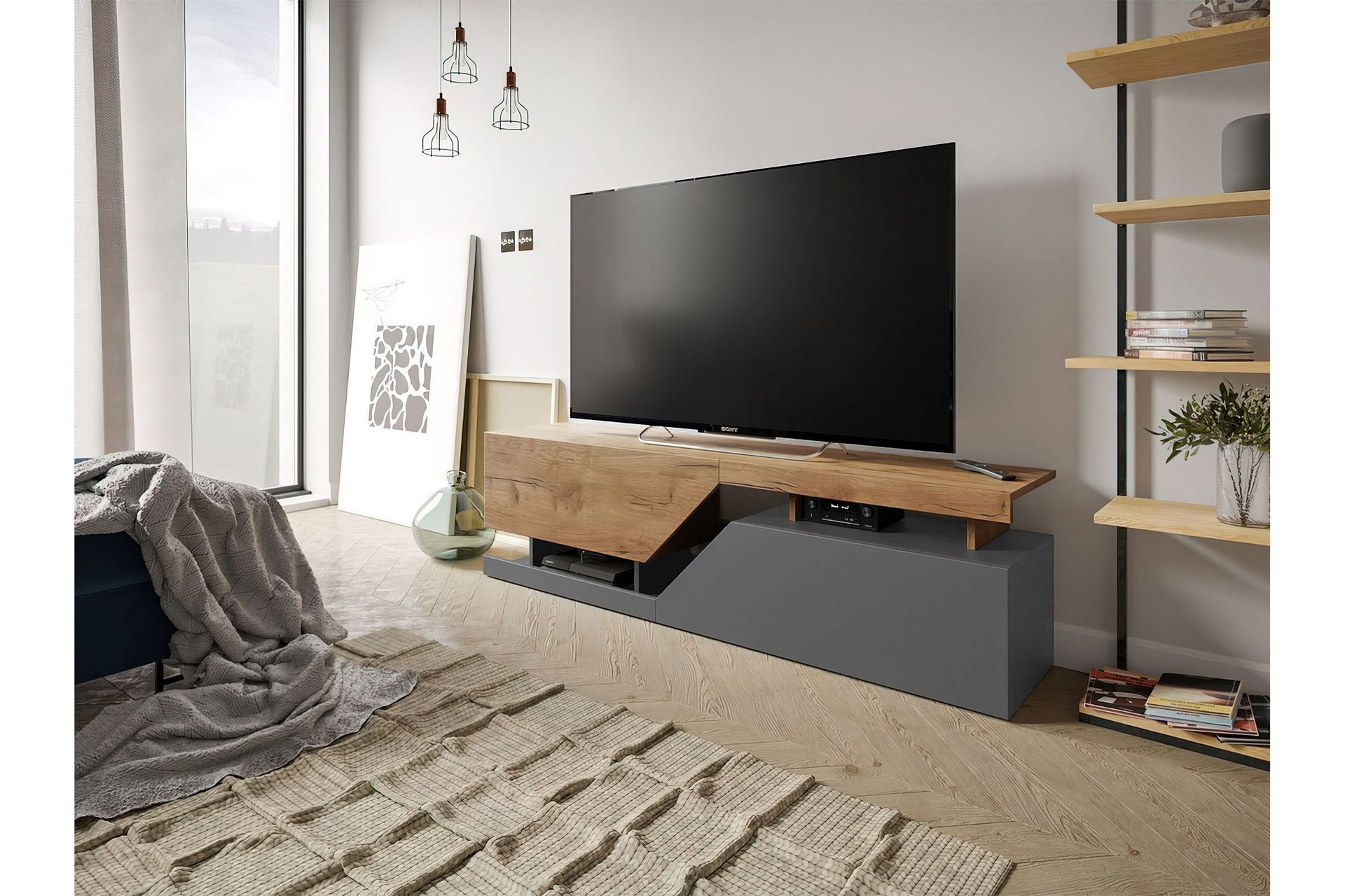 Ceelias Tv-benk 160 cm - Natur/Antrasitt