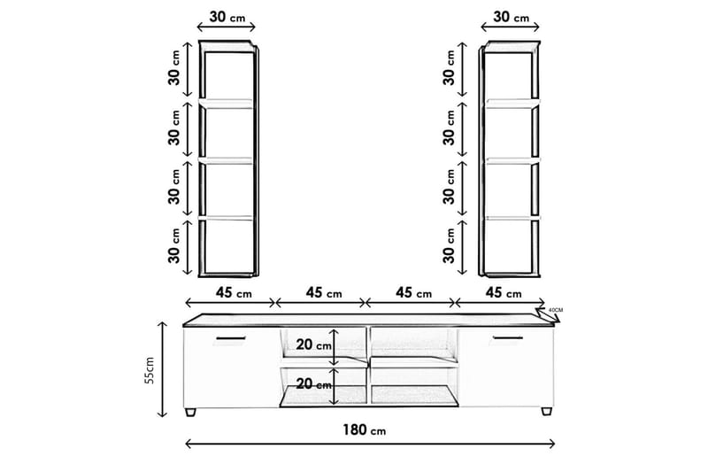 Clelles TV-benk 180 cm - Svart/Hvit - Møbler - Mediamøbel & tv møbel - TV-benk & mediabenk
