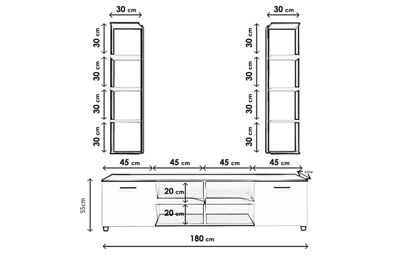 Clelles TV-benk 180 cm - Svart/Hvit - TV-benk & mediabenk