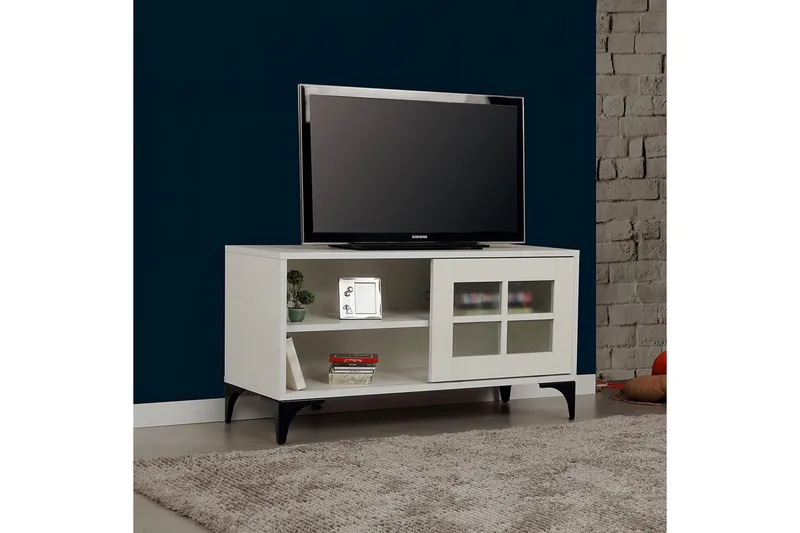 Comfortale Gulvstående TV-benk 100 cm med Oppbevaring i Malt Tre - Hvit - Møbler - Mediamøbel & tv møbel - TV-benk & mediabenk