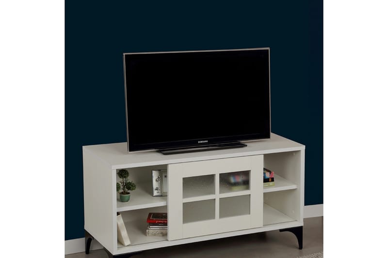 Comfortale Gulvstående TV-benk 100 cm med Oppbevaring i Malt Tre - Hvit - Møbler - Mediamøbel & tv møbel - TV-benk & mediabenk