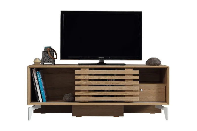 Comfortale Gulvstående TV-benk 125 cm med Oppbevaring i Lys Tre, Brun
