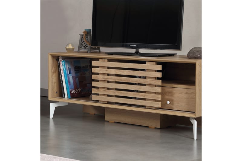 Comfortale Gulvstående TV-benk 125 cm med Oppbevaring i Lys Tre - Brun - Møbler - Mediamøbel & tv møbel - TV-benk & mediabenk