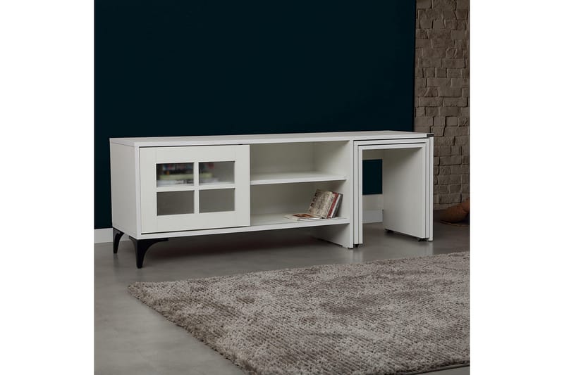 Comfortale Gulvstående TV-benk med Hjul 150 cm med Oppbevaring i Malt Tre - Hvit - Møbler - Mediamøbel & tv møbel - TV-benk & mediabenk