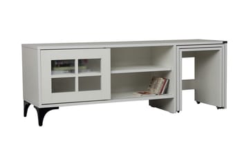 Comfortale Gulvstående TV-benk med Hjul 150 cm med Oppbevaring i Malt Tre - Hvit - Møbler - Mediamøbel & tv møbel - TV-benk & mediabenk