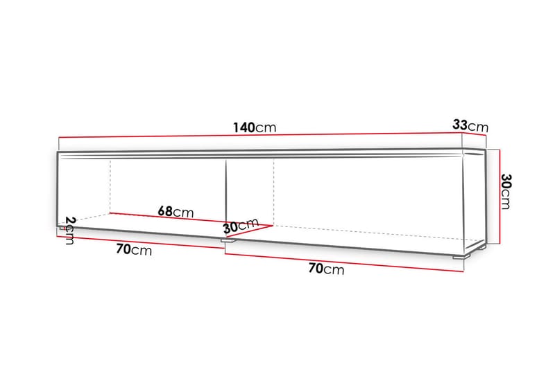 Cuguen TV-benk 140 cm LED-belysning - Grå/Hvit - TV-benk & mediabenk