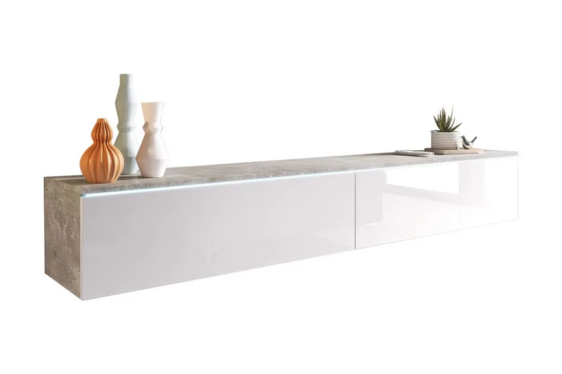 Cuguen TV-benk 180 cm LED-belysning - Hvit|Grå|Hvit LED - Møbler - Mediamøbel & tv møbel - TV-benk & mediabenk