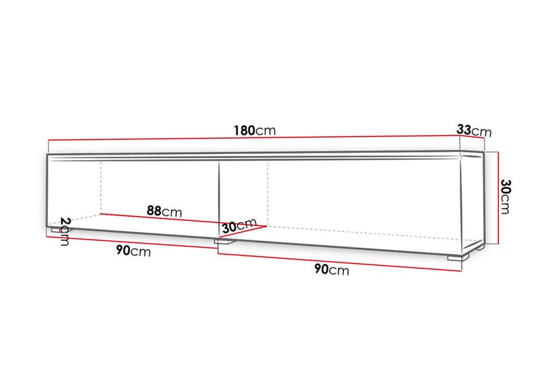 Cuguen TV-benk 180 cm LED-belysning - Tre/Natur|Hvit|Hvit LED - TV-benk & mediabenk