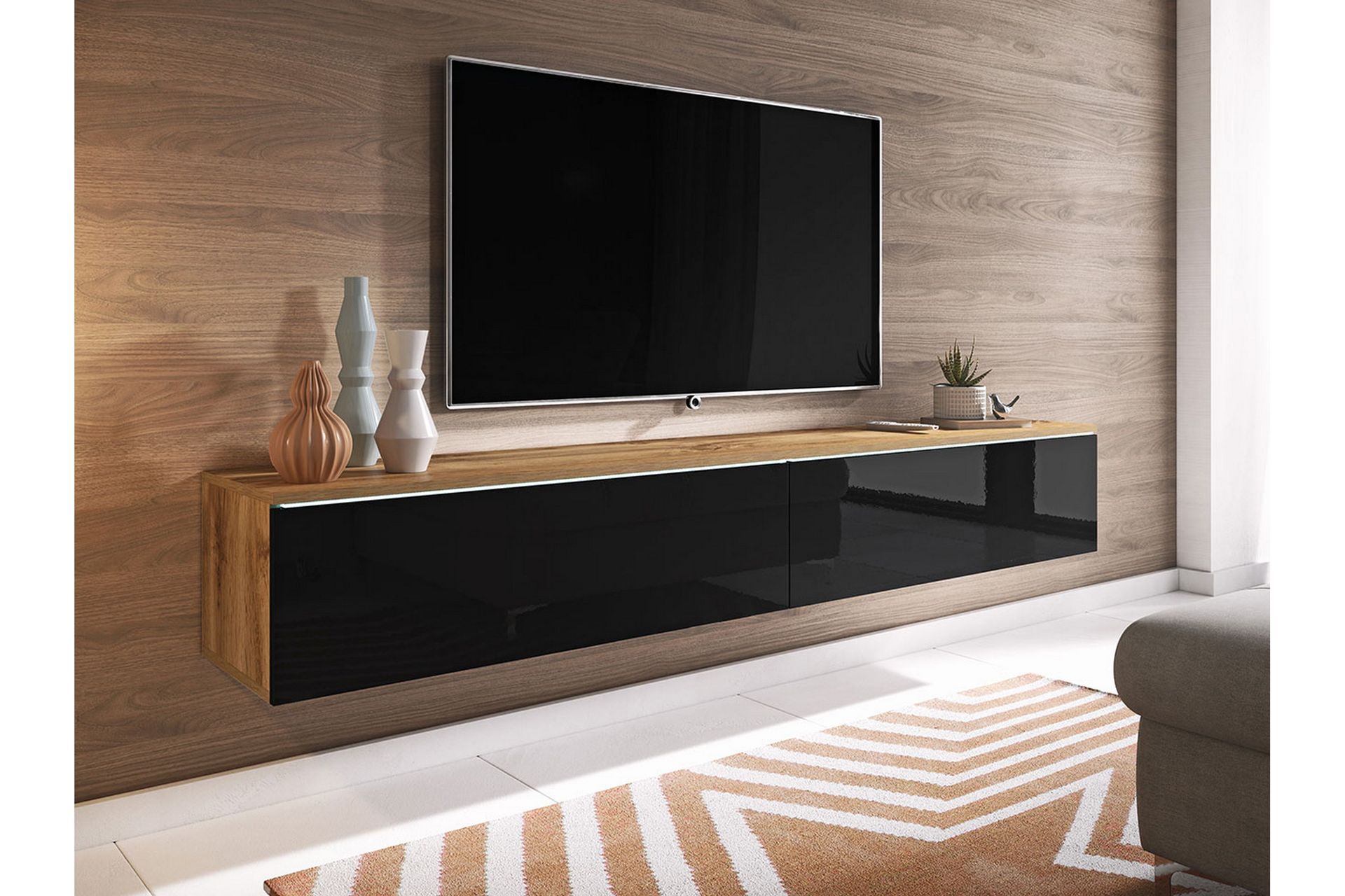 Cuguen Tv-skap 180 cm - Natur/Svart - Møbler - Mediamøbel & tv møbel - TV-skap