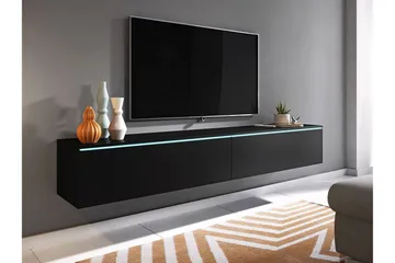 Cuguen Vægghængt Svævende TV-bord 180 cm med Opbevaring i Malet Træ - Sort - Møbler - Mediamøbel & tv møbel - TV-benk & mediabenk