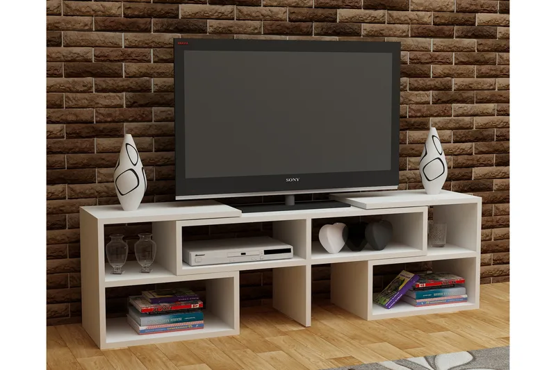 Decorotika Gulvstående Uttrekkbar TV-benk 136 cm med Oppbevaring i Malt Tre - Hvit - Møbler - Mediamøbel & tv møbel - TV-benk & mediabenk