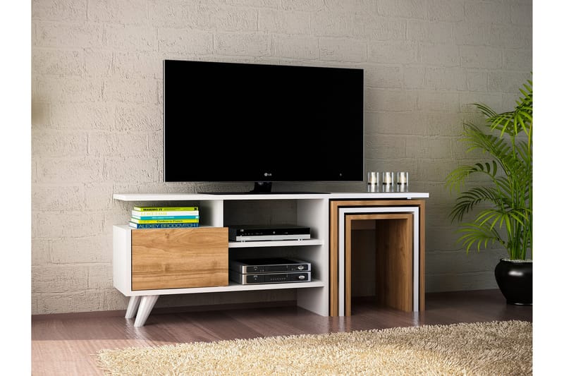 Decorotika TV-benk 120 cm - Hvit/Valnøtt - Møbler - Mediamøbel & tv møbel - TV-benk & mediabenk