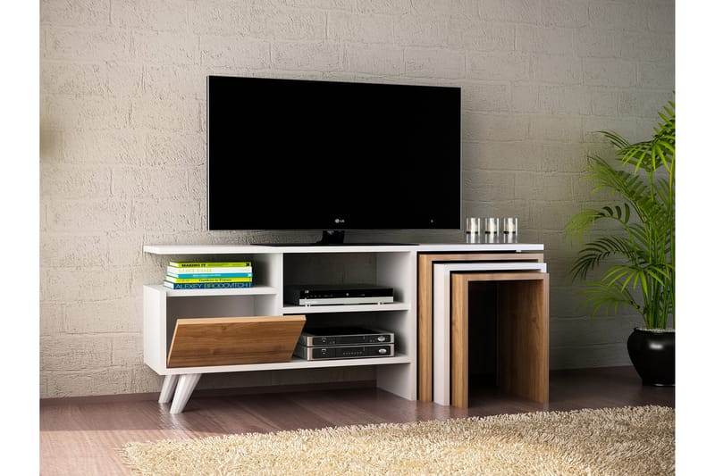 Decorotika TV-benk 120 cm - Hvit/Valnøtt - Møbler - Mediamøbel & tv møbel - TV-benk & mediabenk