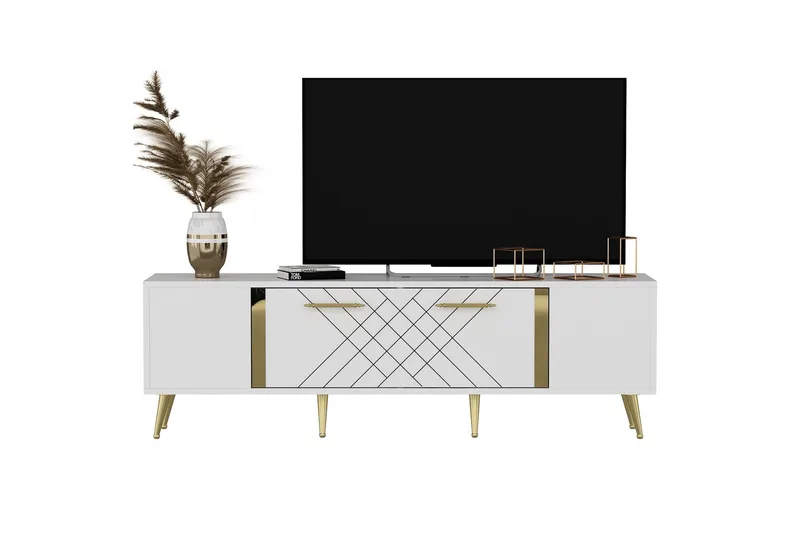 Detas TV-benk 150x35 cm Hvit/Gull, Hanah Home