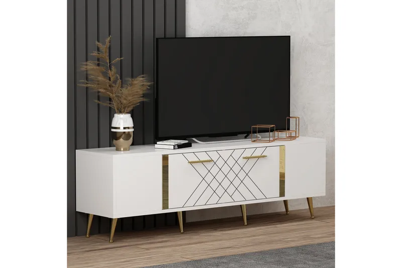 Detas TV-benk 150x35 cm Hvit/Gull - Hanah Home - Møbler - Mediamøbel & tv møbel - TV-benk & mediabenk