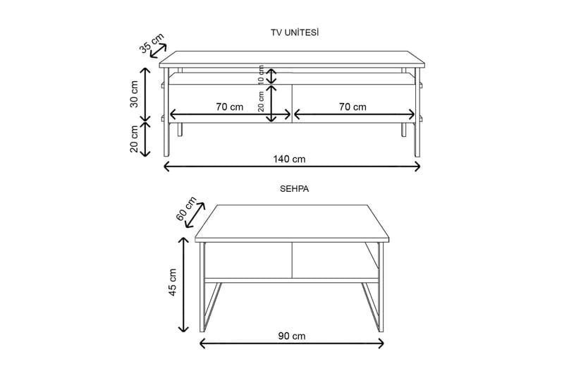 Doeworr Tv-benk 140 cm - Hvit - TV-benk & mediabenk