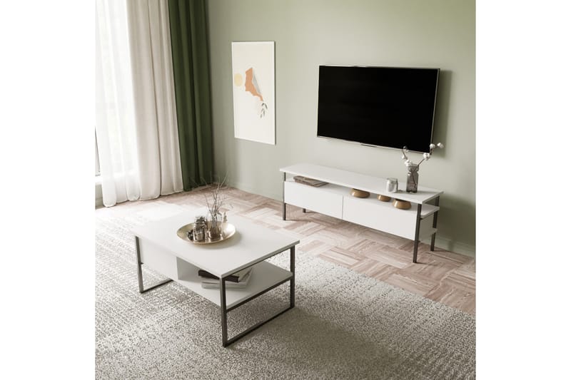 Doeworr Tv-benk 140 cm - Hvit - TV-benk & mediabenk