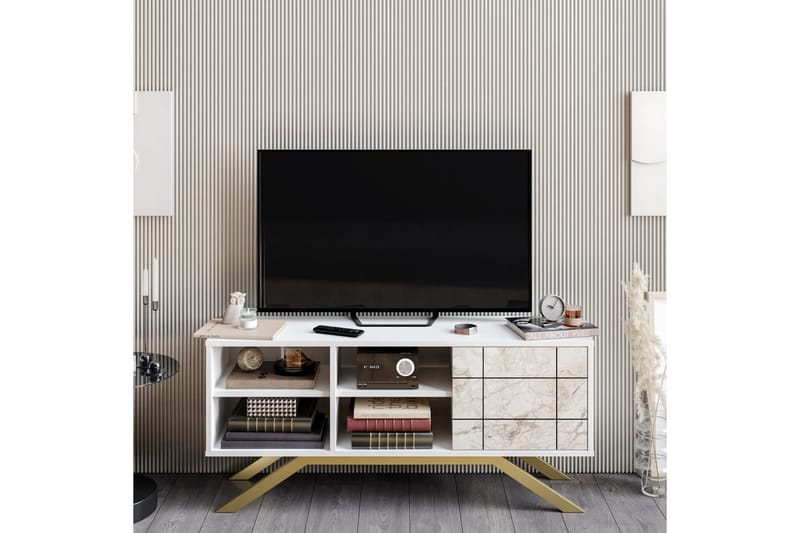 Einbeck TV-benk 130 cm - Hvit/Gull - Møbler - Mediamøbel & tv møbel - TV-benk & mediabenk