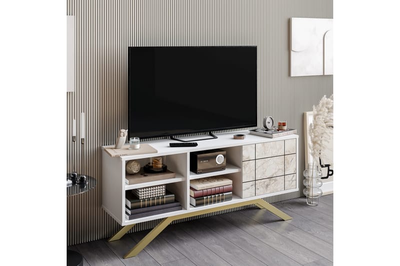 Einbeck TV-benk 130 cm - Hvit/Gull - Møbler - Mediamøbel & tv møbel - TV-benk & mediabenk