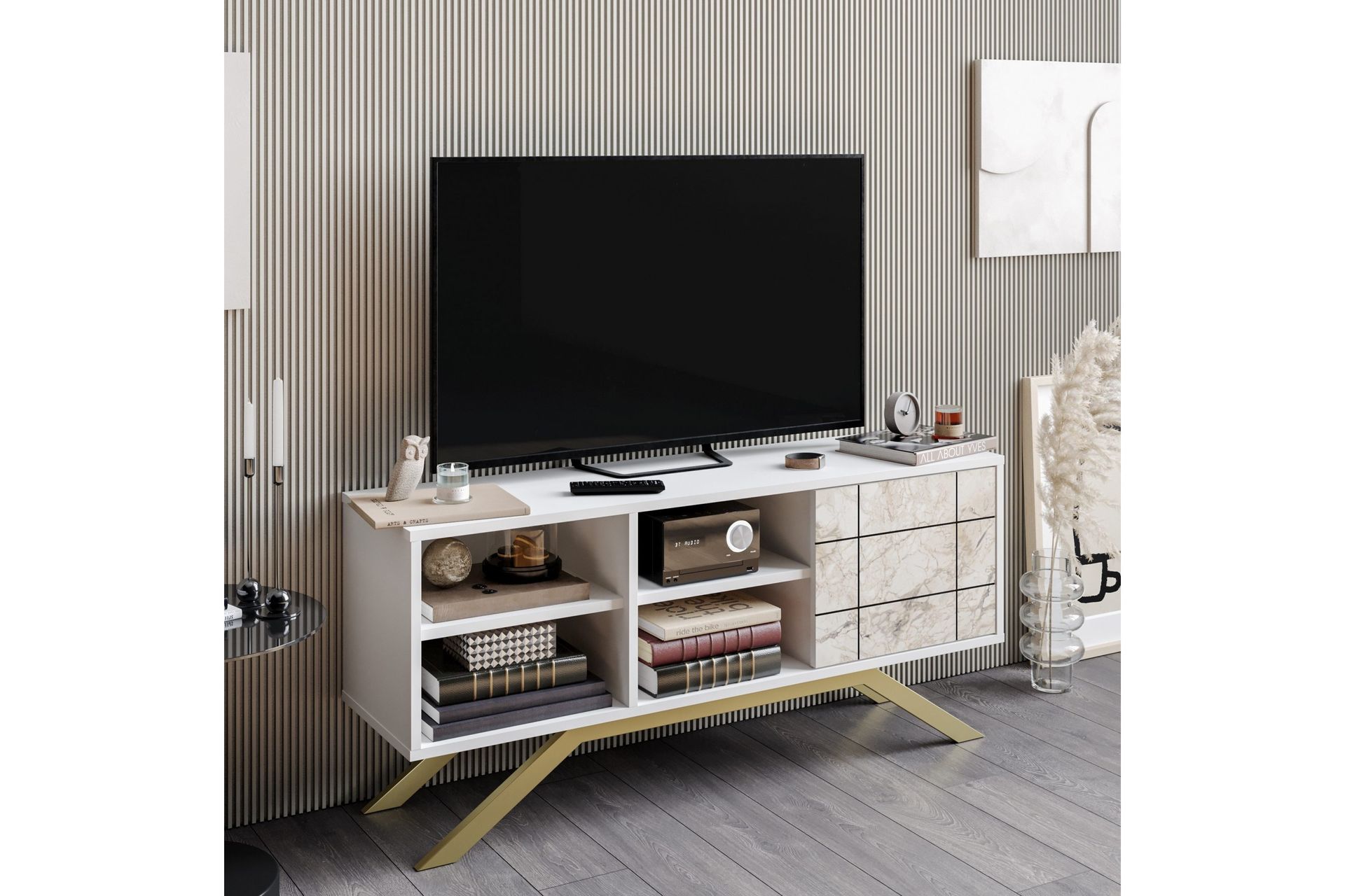 Einbeck TV-benk 130 cm - Hvit/Gull