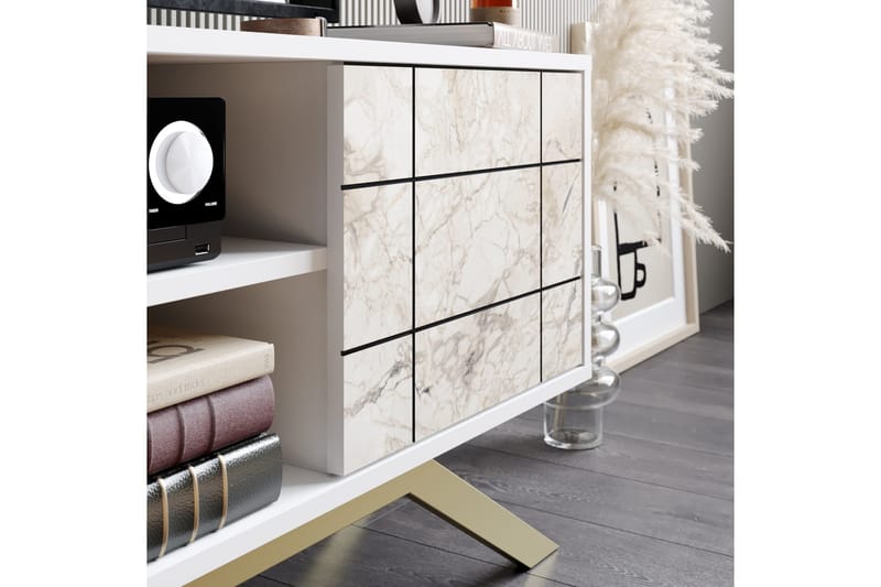 Einbeck TV-benk 130 cm - Hvit/Gull - Møbler - Mediamøbel & tv møbel - TV-benk & mediabenk