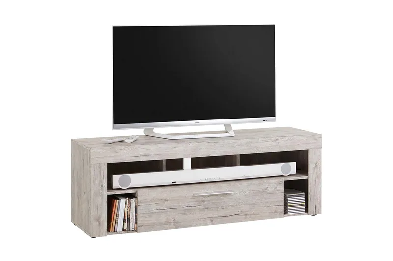 Eneev Gulvstående TV-benk 150 cm med Oppbevaring i Lyst Tre - Lysegrå - Møbler - Mediamøbel & tv møbel - TV-benk & mediabenk