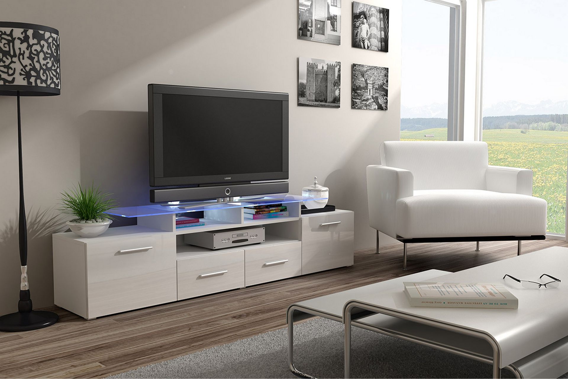 Evora TV-benk 194x39x39 cm - Beige/Grå/Hvit - Møbler - Mediamøbel & tv møbel - TV-benk & mediabenk