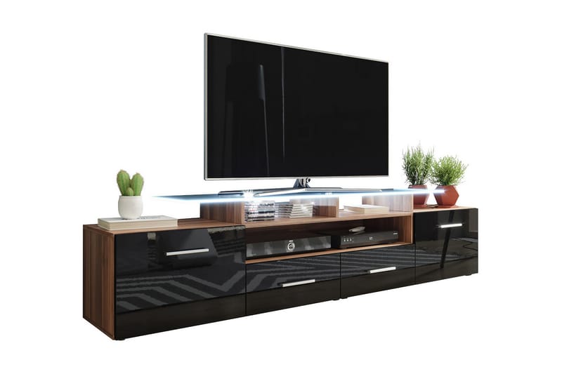 Evora TV-Benk 39x194 cm LED-belysning - Svart Høyglans - Møbler - Mediamøbel & tv møbel - TV-benk & mediabenk