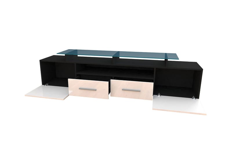 Evora TV-Benk 39x194 cm LED-belysning - Svart Høyglans - Møbler - Mediamøbel & tv møbel - TV-benk & mediabenk