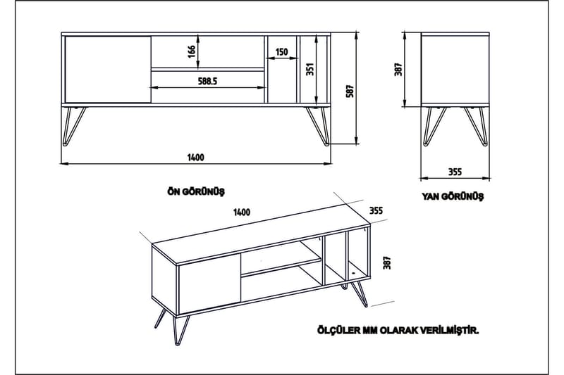 Ficociello TV-Benk 140 cm - Valnøtt|Svart|Hvit - Møbler - Mediamøbel & tv møbel - TV-benk & mediabenk