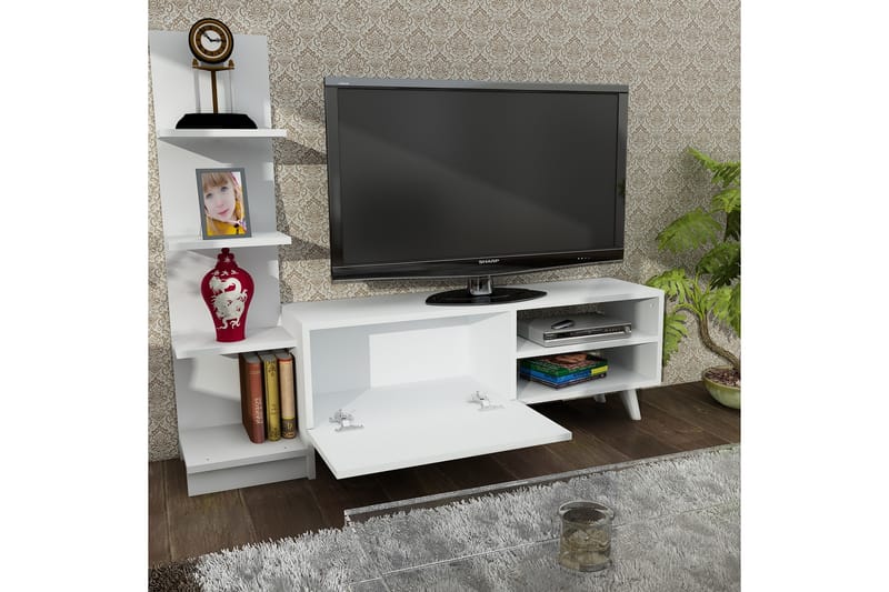 Furny Home TV-benk 140 cm med Bokhylle - Hvit - TV-benk & mediabenk