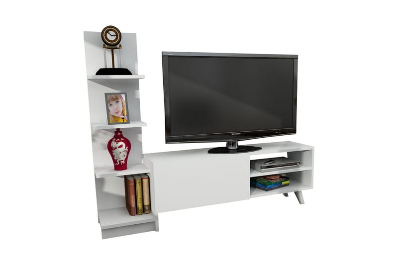 Furny Home TV-benk 140 cm med Bokhylle - Hvit - TV-benk & mediabenk
