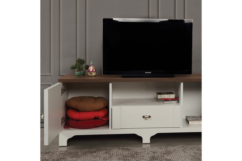 Gaszpar TV-benk 140 cm - Hvit/Valnøtt - Møbler - Mediamøbel & tv møbel - TV-benk & mediabenk