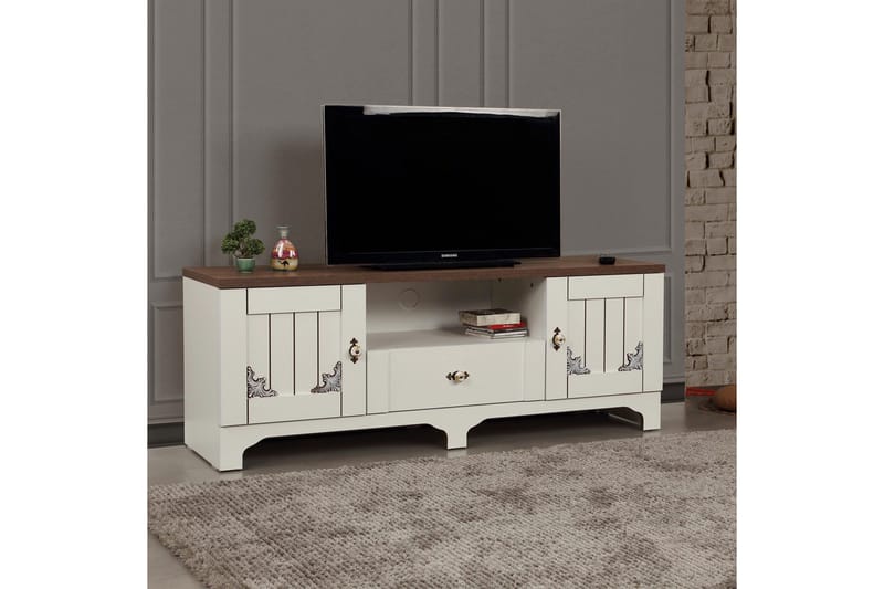 Gaszpar TV-benk 140 cm - Hvit/Valnøtt - Møbler - Mediamøbel & tv møbel - TV-benk & mediabenk