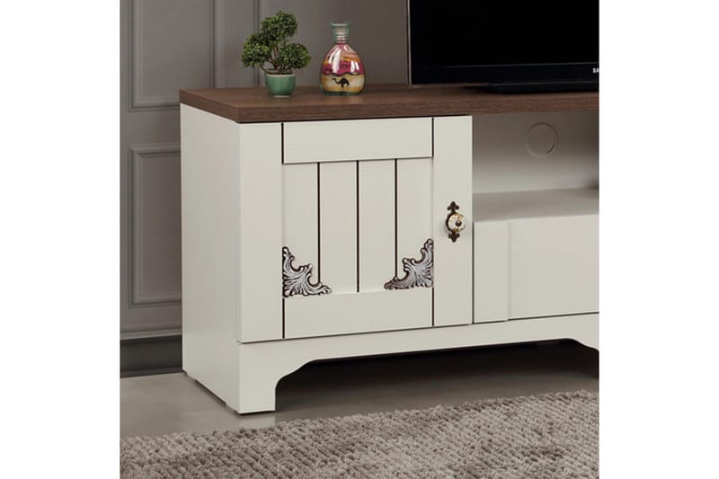 Gaszpar TV-benk 140 cm - Hvit/Valnøtt - Møbler - Mediamøbel & tv møbel - TV-benk & mediabenk