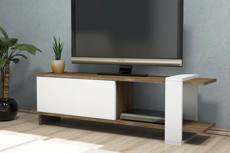 Gersby Frittstående TV-benk 120 cm med Oppbevaring i Mørkt Tre - Hvit|Brun - Møbler - Mediamøbel & tv møbel - TV-benk & mediabenk