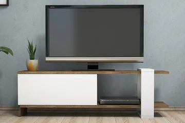 Gersby Frittstående TV-benk 120 cm med Oppbevaring i Mørkt Tre - Hvit|Brun - Møbler - Mediamøbel & tv møbel - TV-benk & mediabenk