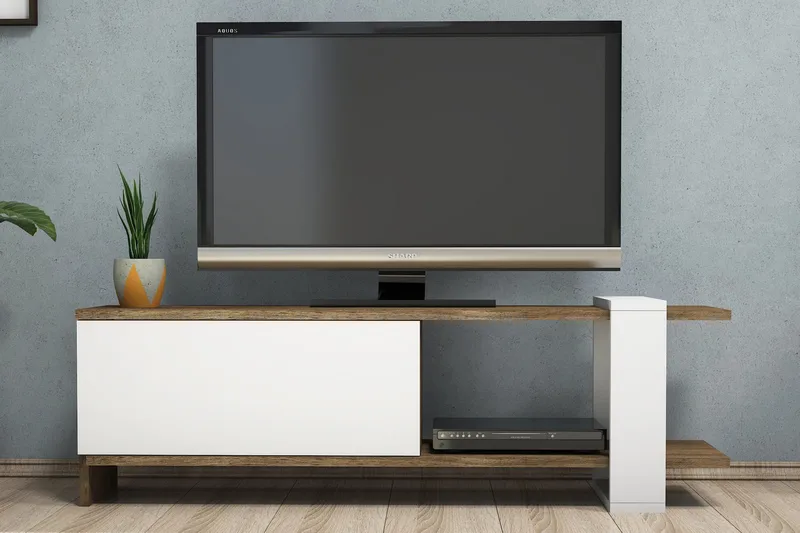 Gersby Frittstående TV-benk 120 cm med Oppbevaring i Mørkt Tre - Hvit|Brun - Møbler - Mediamøbel & tv møbel - TV-benk & mediabenk