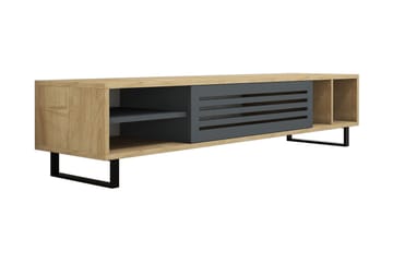 Gersby Gulvstående TV-benk 160 cm med Oppbevaring i Lyst Tre - Grå|Beige - Møbler - Mediamøbel & tv møbel - TV-benk & mediabenk