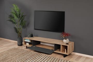 Gersby Gulvstående TV-benk 160 cm med Oppbevaring i Lyst Tre - Grå|Beige - Møbler - Mediamøbel & tv møbel - TV-benk & mediabenk