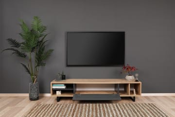 Gersby Gulvstående TV-benk 160 cm med Oppbevaring i Lyst Tre - Grå|Beige - Møbler - Mediamøbel & tv møbel - TV-benk & mediabenk