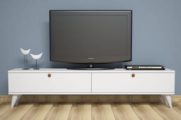 Gersby Gulvstående TV-benk 160 cm med Oppbevaring i Malt Tre - Hvit - Møbler - Mediamøbel & tv møbel - TV-benk & mediabenk
