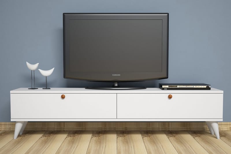 Gersby Gulvstående TV-benk 160 cm med Oppbevaring i Malt Tre - Hvit - Møbler - Mediamøbel & tv møbel - TV-benk & mediabenk