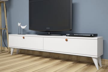 Gersby Gulvstående TV-benk 160 cm med Oppbevaring i Malt Tre - Hvit - Møbler - Mediamøbel & tv møbel - TV-benk & mediabenk