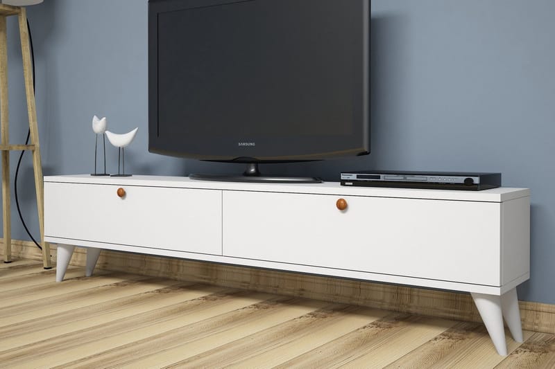Gersby Gulvstående TV-benk 160 cm med Oppbevaring i Malt Tre - Hvit - Møbler - Mediamøbel & tv møbel - TV-benk & mediabenk