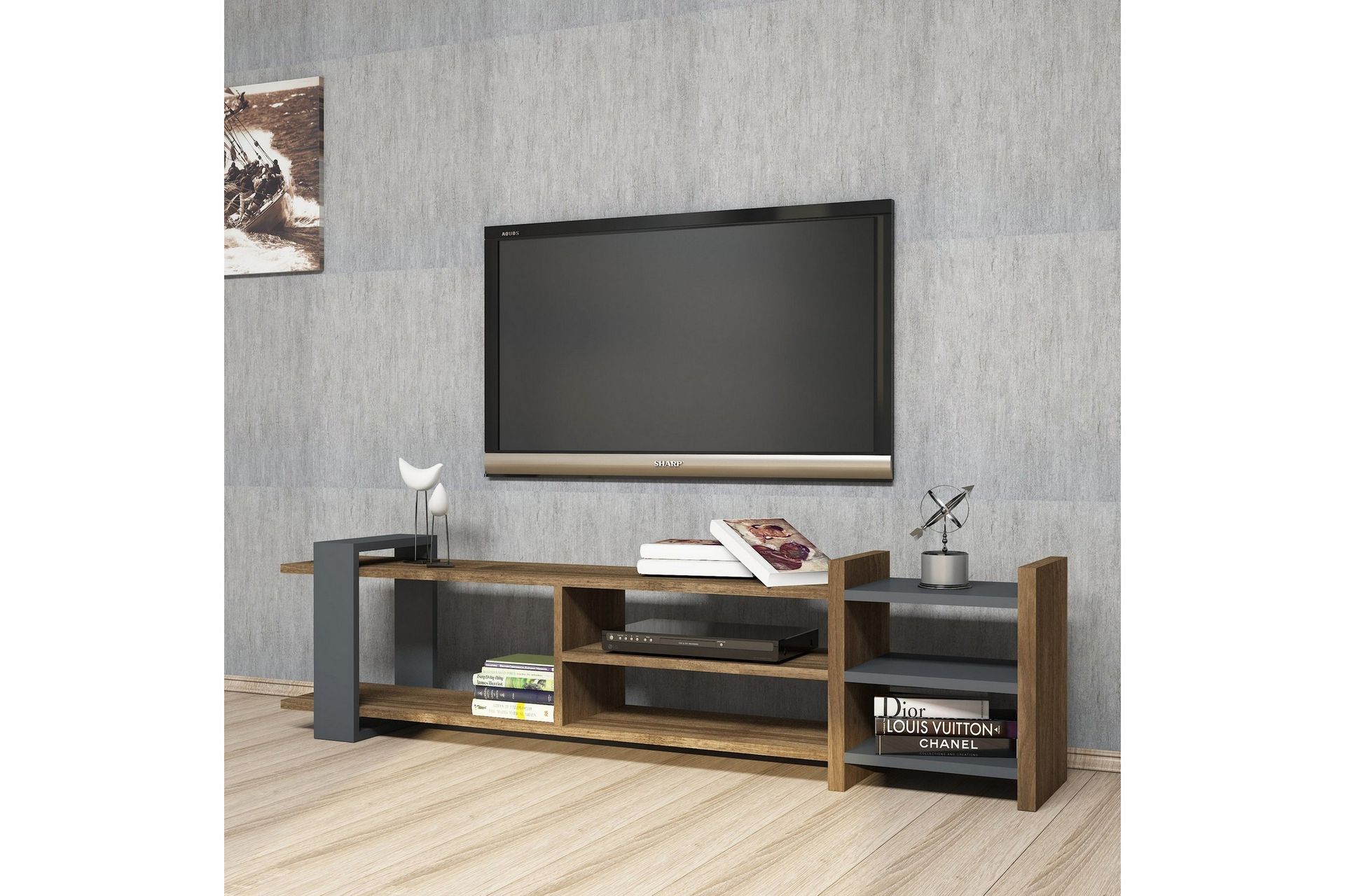 Gersby TV-Benk 156 cm - Brun/Grå - Møbler - Mediamøbel & tv møbel - TV-benk & mediabenk