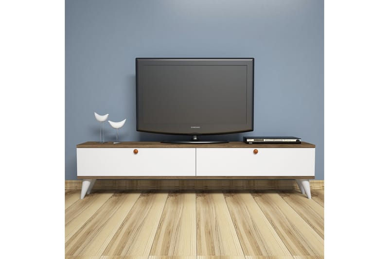 Gersby TV-Benk 160 cm - Hvit/Brun - Møbler - Mediamøbel & tv møbel - TV-benk & mediabenk
