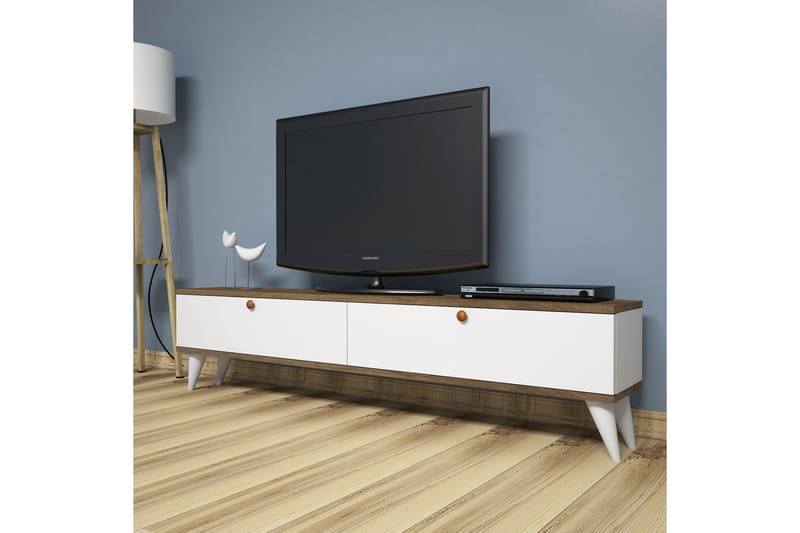 Gersby TV-Benk 160 cm - Hvit/Brun - Møbler - Mediamøbel & tv møbel - TV-benk & mediabenk
