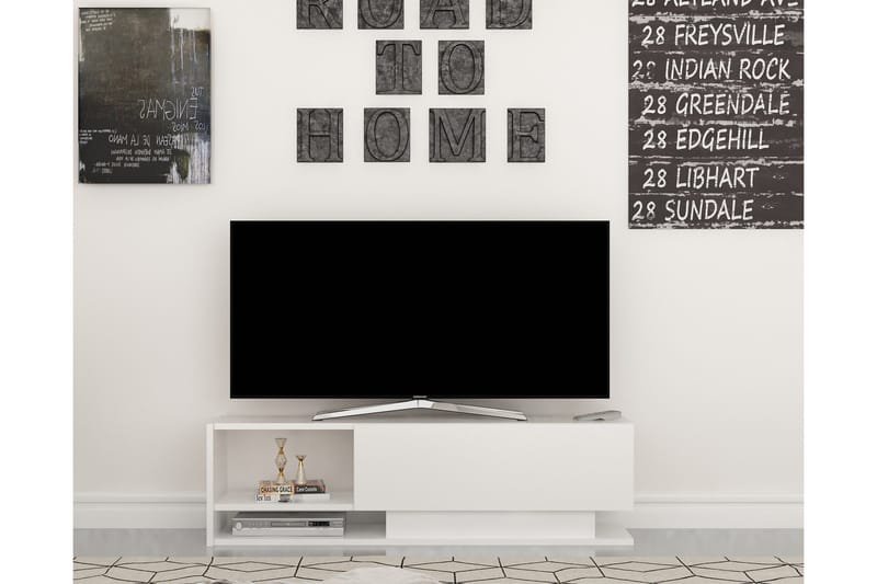 Hejde Gulvstående TV-benk 120 cm med Oppbevaring i Malt Tre - Hvit - Møbler - Mediamøbel & tv møbel - TV-benk & mediabenk