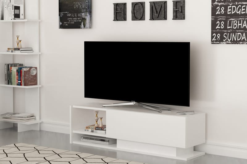 Hejde Gulvstående TV-benk 120 cm med Oppbevaring i Malt Tre - Hvit - Møbler - Mediamøbel & tv møbel - TV-benk & mediabenk